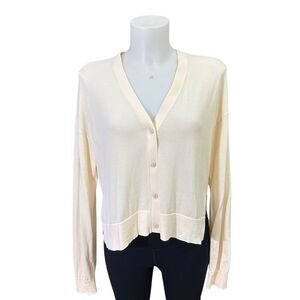 Theory V-Neck Cardigan Cotton‎ Blend in Parchment Lightweight sz Medium